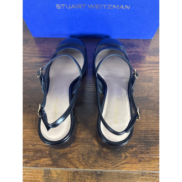 Stuart Weitzman Maeve Mary Jane Slingback Mesh Pumps Black SK655 Square Toe 8B - Picture 6 of 8